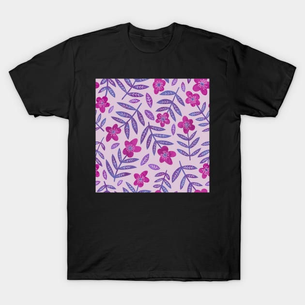 Pink and purple very peri flowers T-Shirt by Kimmygowland